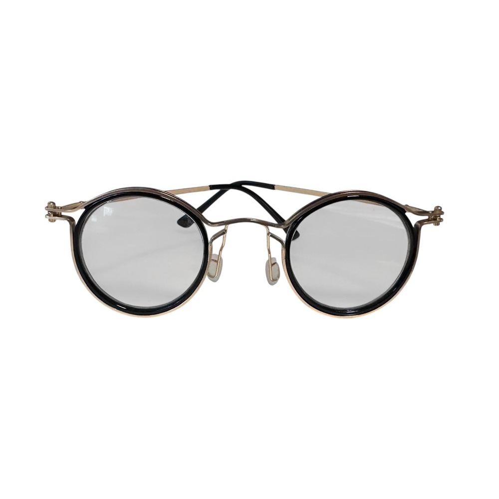 Round Eyeglass Frames Unisex Black Gold Metal Vintage Style Excellent